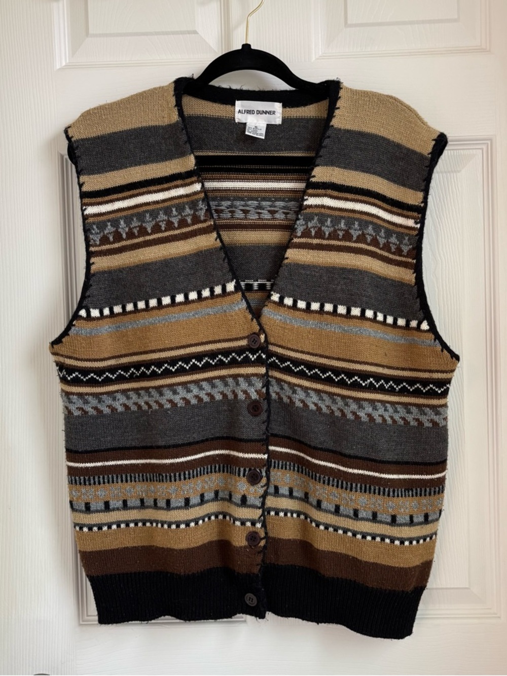 Vintage Alfred Dunner Wool Blend Men's Striped Knit Vest - Brown & Gray
